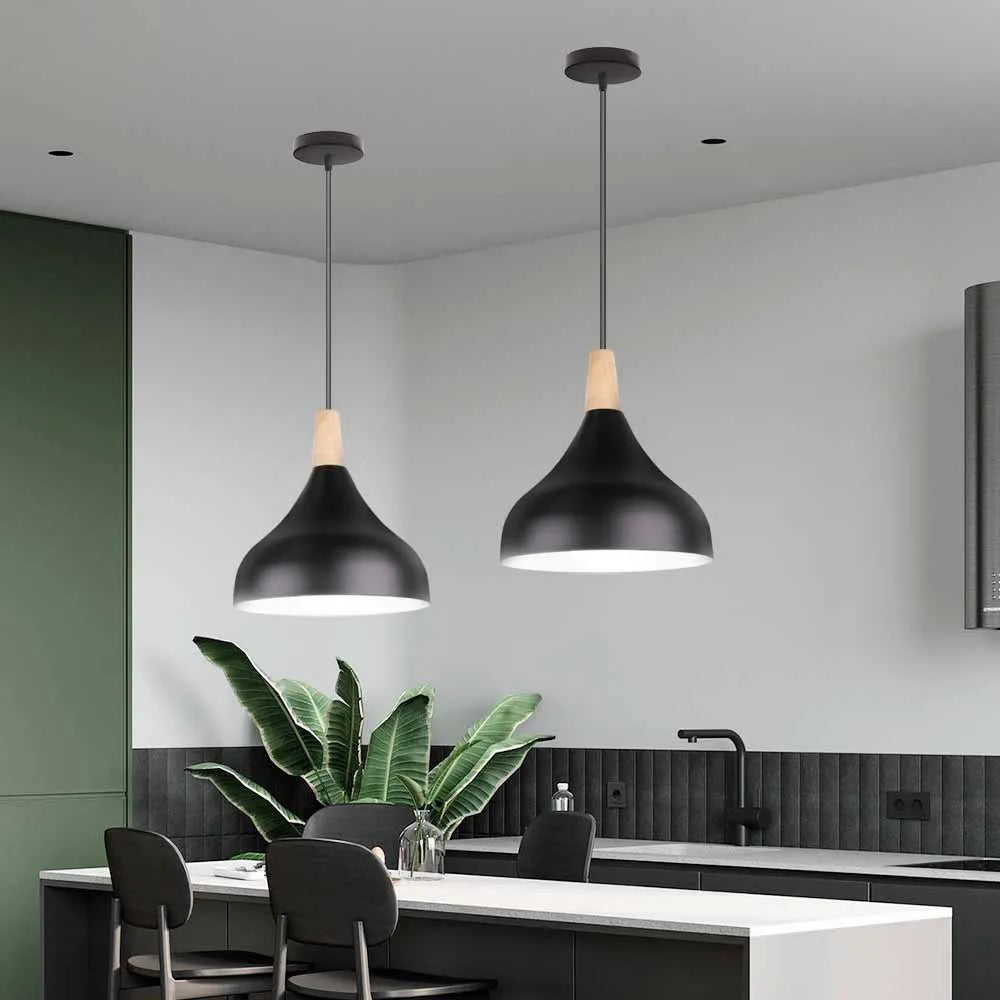 Modern Hanging Ceiling Lamps Wood Aluminium e27 Pendant Light for Dining Room Table Bedside Kitchen Black Decoration Lighting