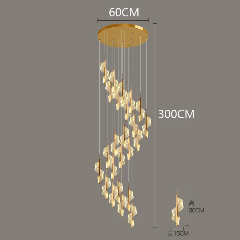 Modern LED Staircase Chandelier Living Room Villa Hall Light Luxury Long Line Spiral Duplex Building Nordic Simple Chandelier
