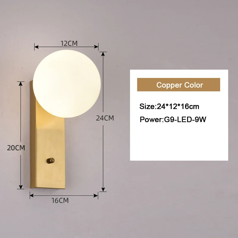 Nordic Indoor G9 9W LED Wall Lamps Decor for Living Room Bedroom with Glass Ball LED Wall Lights Wall Sconce for Home Lighting