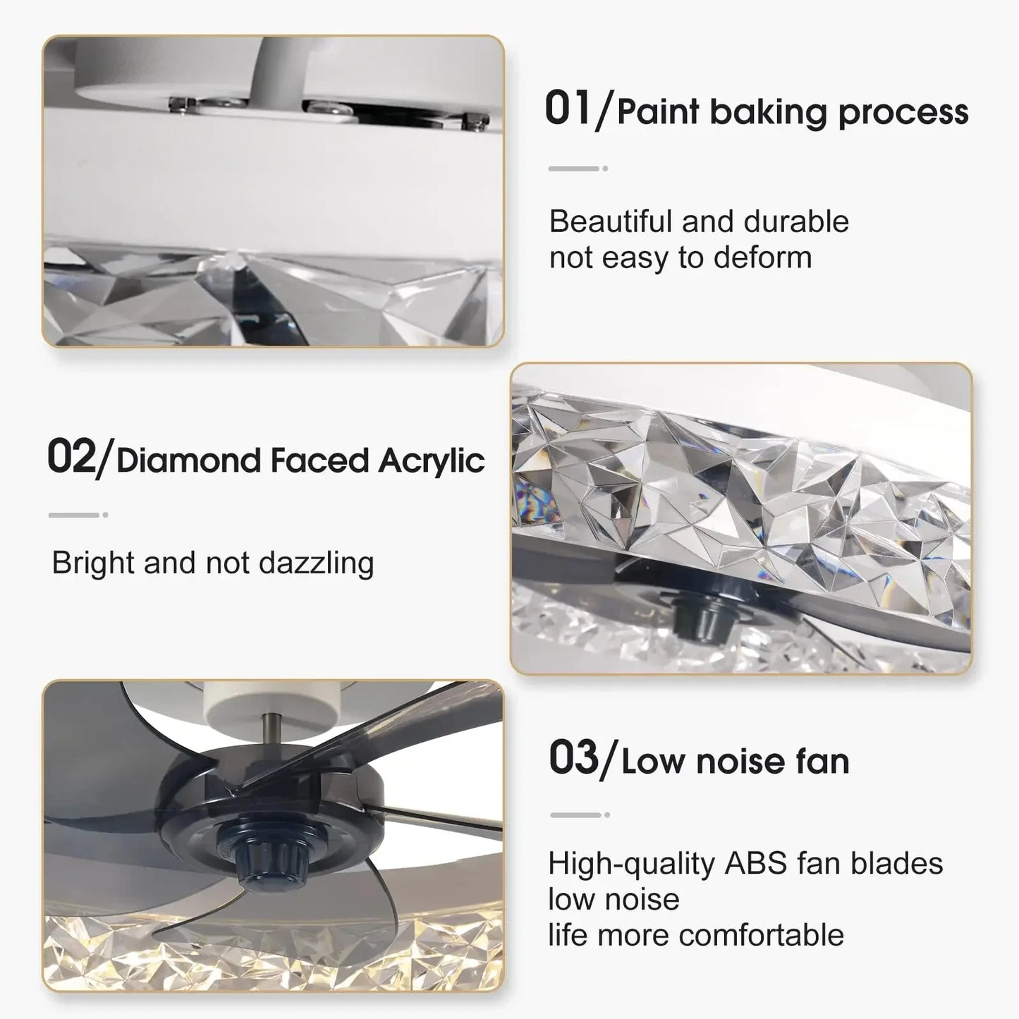 Modern Crystal Led Ceiling Fan Low Noise Lamps for Living Dining Table Room Bedroom Home Decoration Remote Control Light Fixture