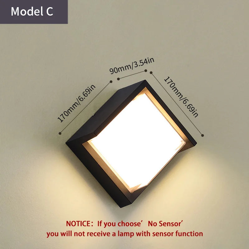 LED Outdoor Wall Light Lamp PIR Motion Sensor AC85-265V ABS Waterproof Modern Indoor Home Balcony Porch Garden Decoration