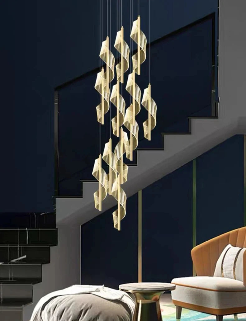 Modern LED Staircase Chandelier Living Room Villa Hall Light Luxury Long Line Spiral Duplex Building Nordic Simple Chandelier