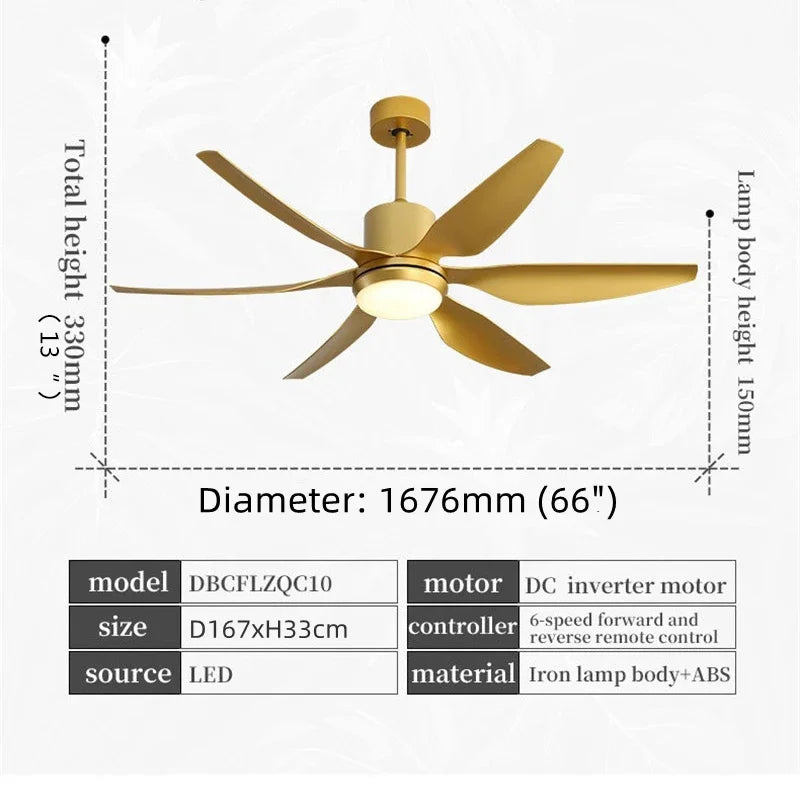 Hongcui American Ceiling Fan Light Contemporary Creative LED Lamp Gold With Remote Control for Home Living Room Bedroom Decor