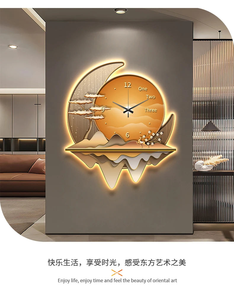 Luxury Light Creative Clock Wall Lamps Kitchen Table Decoration Painting Living Room Silent Background Lustre Home Mural Lights