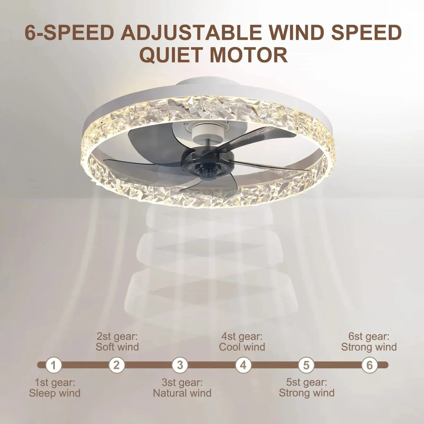 Modern Crystal Led Ceiling Fan Low Noise Lamps for Living Dining Table Room Bedroom Home Decoration Remote Control Light Fixture