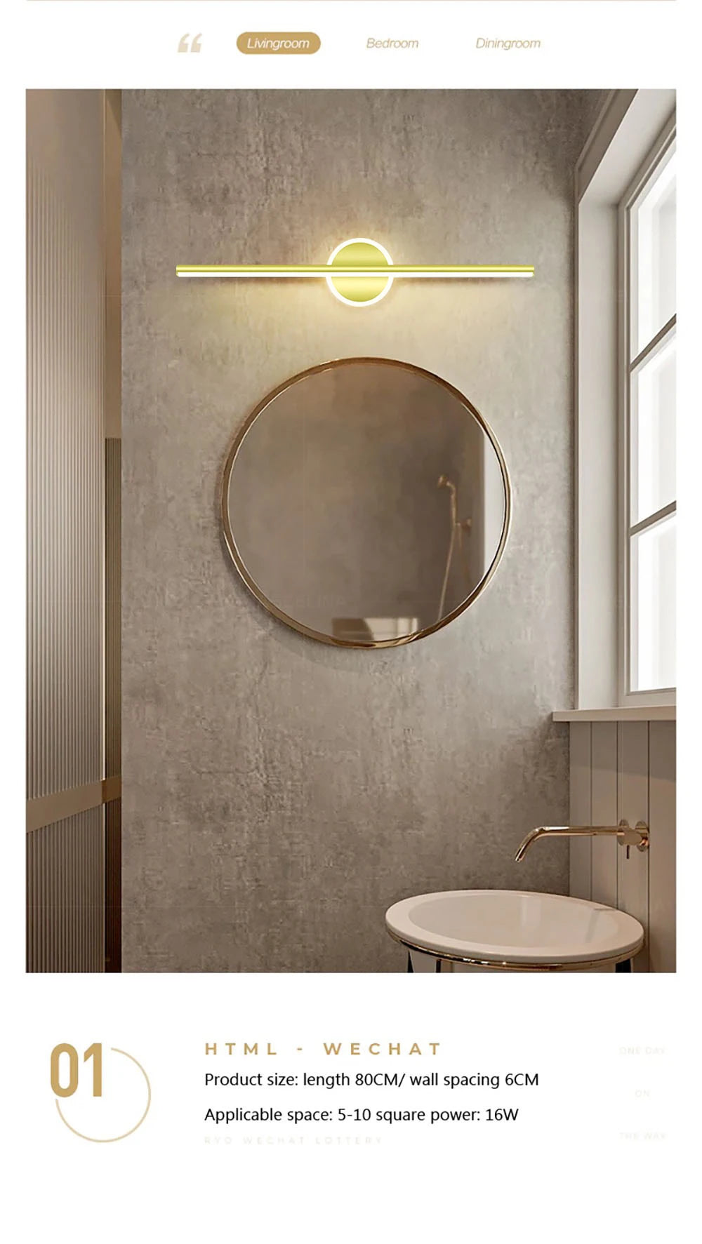 Modern LED Wall Lamp 40/60cm Mirror Light Bathroom Toilet Black Gold Long Strip Fixture Home Decor Led Lighting Lamps Lustre