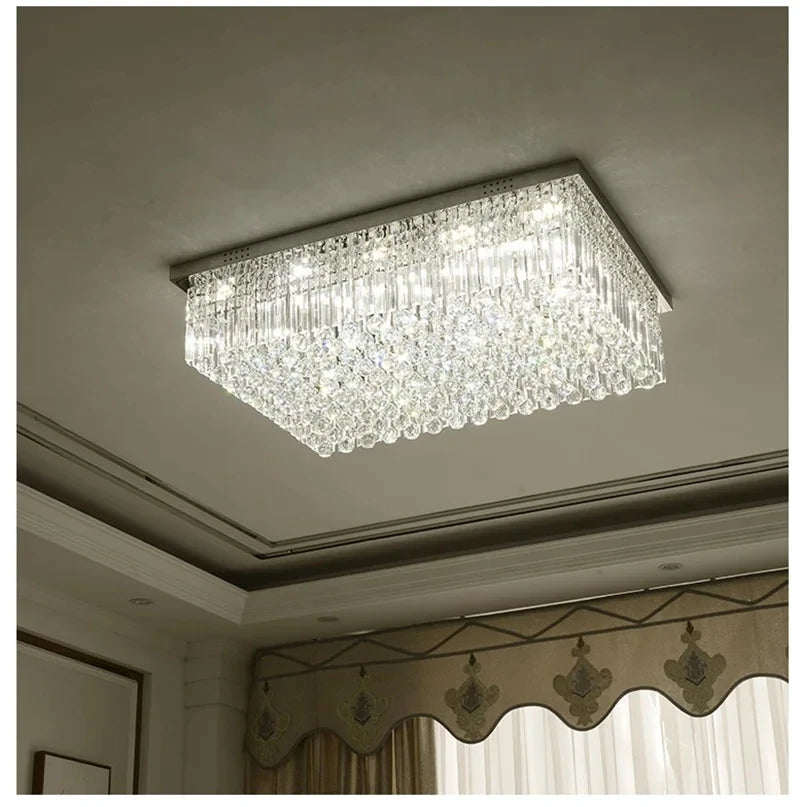 Rectangular and Square Luxurious Villa Living Room Lamp LED Crystal Ceiling Lamp Modern Restaurant Bedroom Home Decor Fixtures