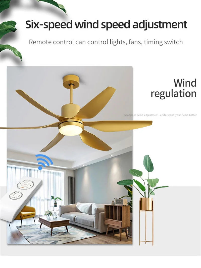 Hongcui American Ceiling Fan Light Contemporary Creative LED Lamp Gold With Remote Control for Home Living Room Bedroom Decor