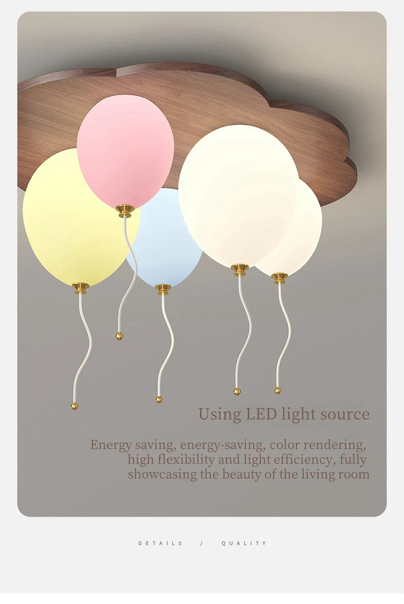Modern Balloon LED Ceiling Lights Wooden For Children's Room Decoration Baby's Boy Girl Bedroom Lustre Creative Chandelier Lamp