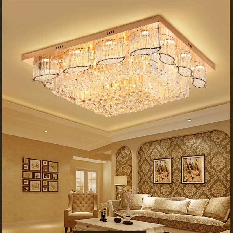 Modern Gold Square Circular Led Crystal Ceiling Lamp Living Room Hall Bedroom for Hotel  Luxurious Plafondlamp Ceiling Lights