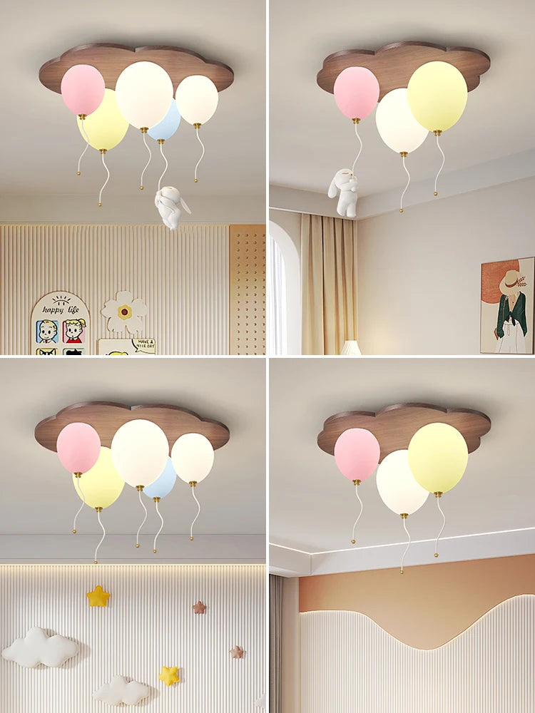 Modern Balloon LED Ceiling Lights Wooden For Children's Room Decoration Baby's Boy Girl Bedroom Lustre Creative Chandelier Lamp