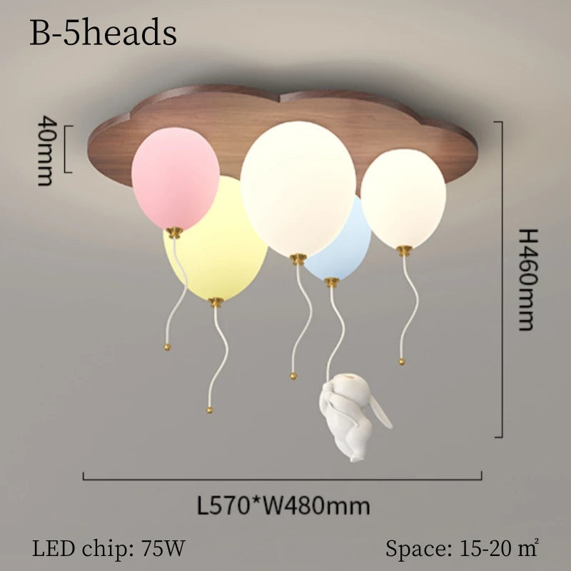 Modern Balloon LED Ceiling Lights Wooden For Children's Room Decoration Baby's Boy Girl Bedroom Lustre Creative Chandelier Lamp