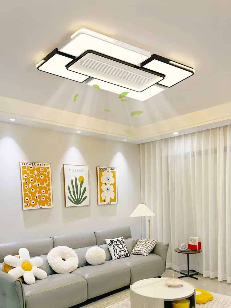 New Ceiling Fan Bladeless with Light Living Dining Room Cold Warm Mode LED Invisible Ceiling Fan Lamp Remote Control Bedroom