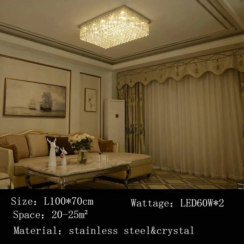 Rectangular and Square Luxurious Villa Living Room Lamp LED Crystal Ceiling Lamp Modern Restaurant Bedroom Home Decor Fixtures