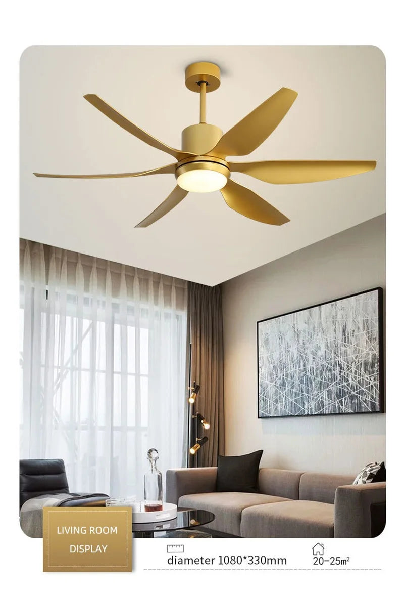 Hongcui American Ceiling Fan Light Contemporary Creative LED Lamp Gold With Remote Control for Home Living Room Bedroom Decor