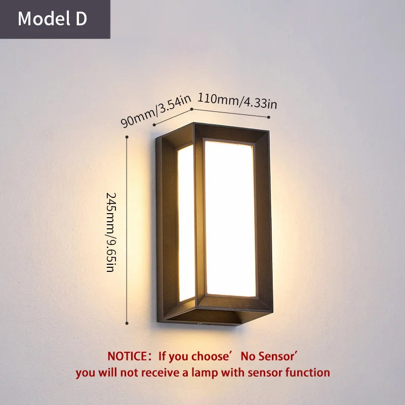 LED Outdoor Wall Light Lamp PIR Motion Sensor AC85-265V ABS Waterproof Modern Indoor Home Balcony Porch Garden Decoration