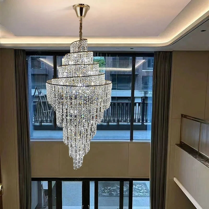 Villa Hollow Duplex Crystal Chandelier Hall Spiral Staircase Post-Modern Living Room Hotel Lobby Light Luxury Lighting Lamps