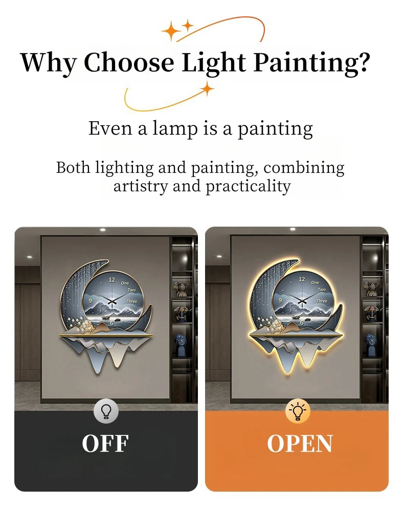 Luxury Light Creative Clock Wall Lamps Kitchen Table Decoration Painting Living Room Silent Background Lustre Home Mural Lights