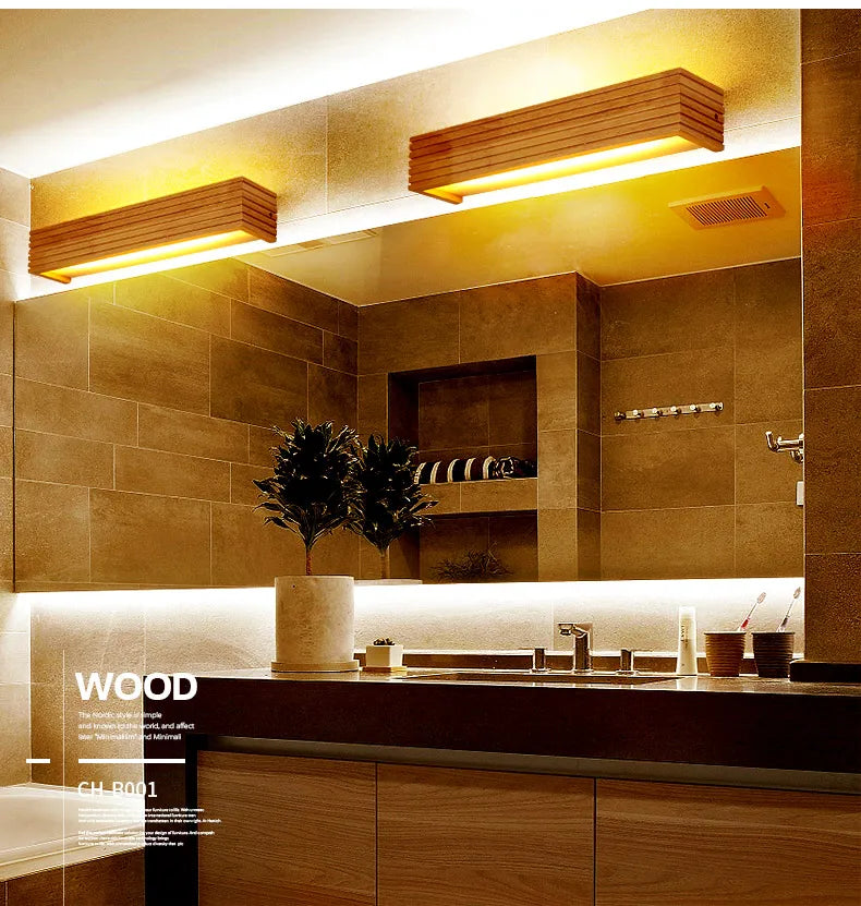 Modern Solid Wooden LED Wall Lamps Linear Nordic Corridor Bedroom Decoration Bathroom Mirror Indoor Lighting Home Living Room