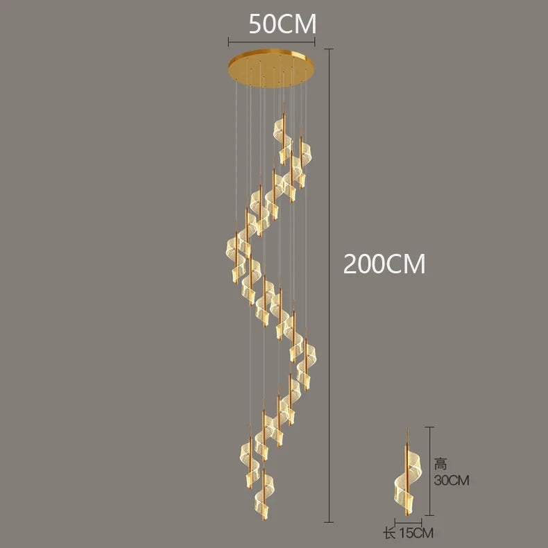 Modern LED Staircase Chandelier Living Room Villa Hall Light Luxury Long Line Spiral Duplex Building Nordic Simple Chandelier