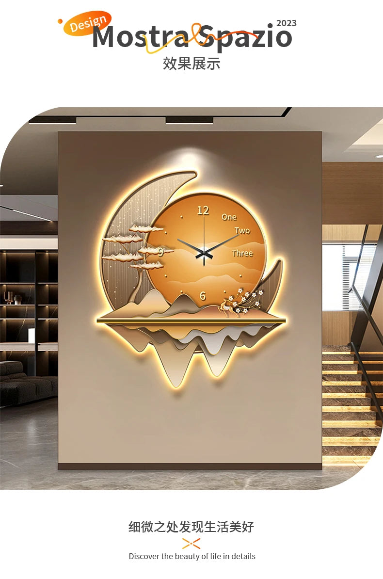 Luxury Light Creative Clock Wall Lamps Kitchen Table Decoration Painting Living Room Silent Background Lustre Home Mural Lights