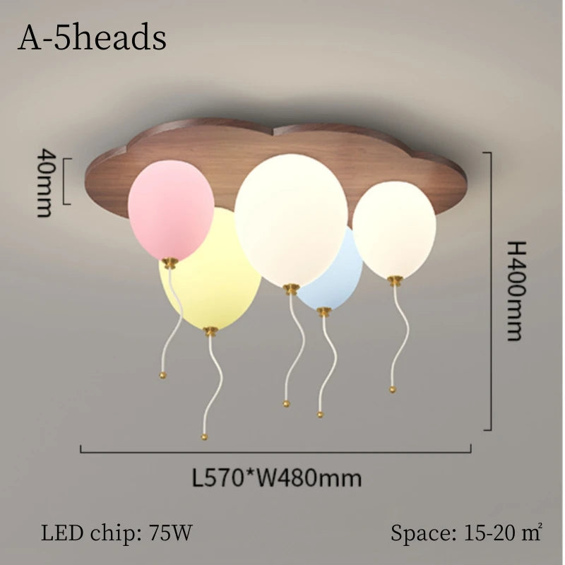Modern Balloon LED Ceiling Lights Wooden For Children's Room Decoration Baby's Boy Girl Bedroom Lustre Creative Chandelier Lamp
