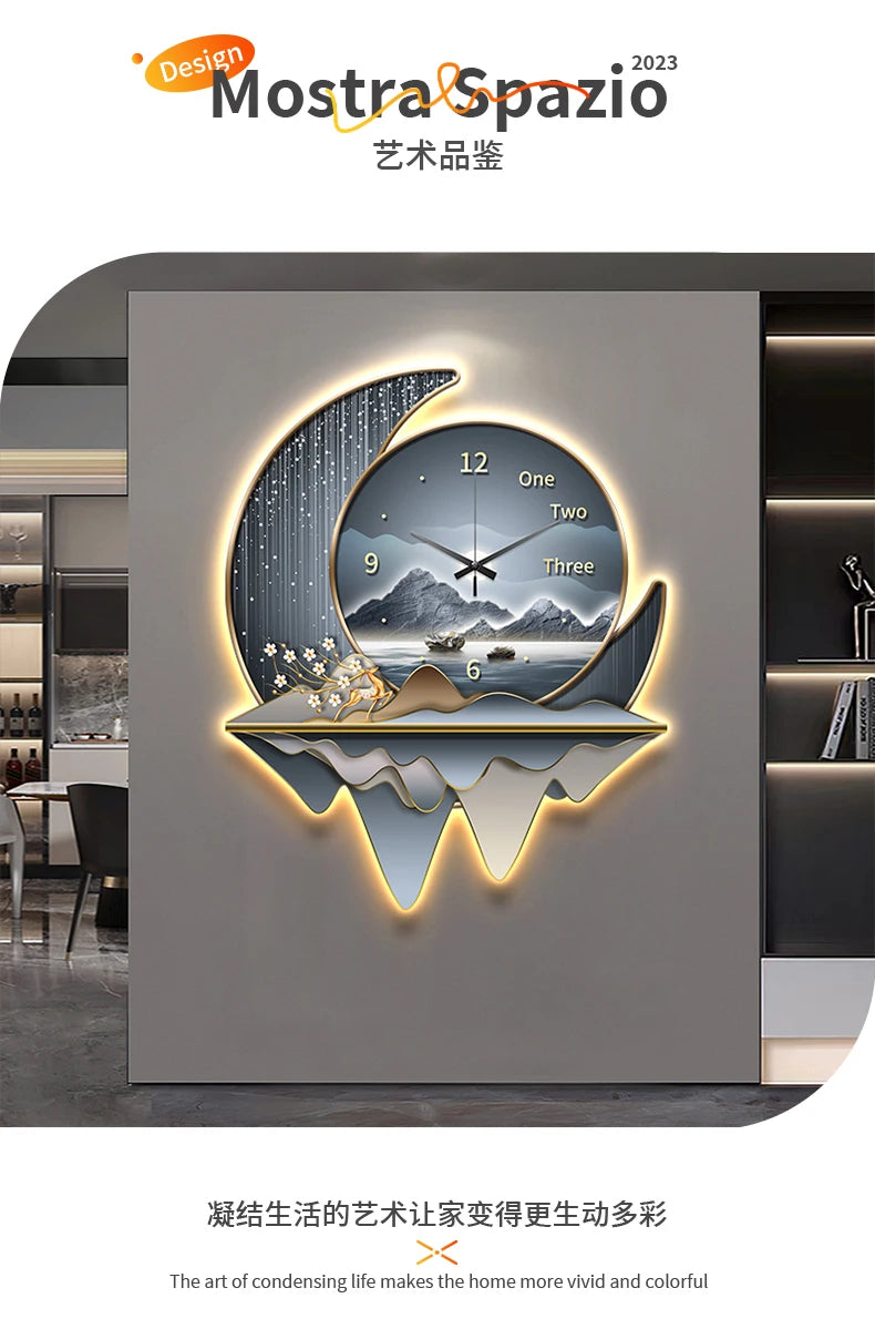 Luxury Light Creative Clock Wall Lamps Kitchen Table Decoration Painting Living Room Silent Background Lustre Home Mural Lights