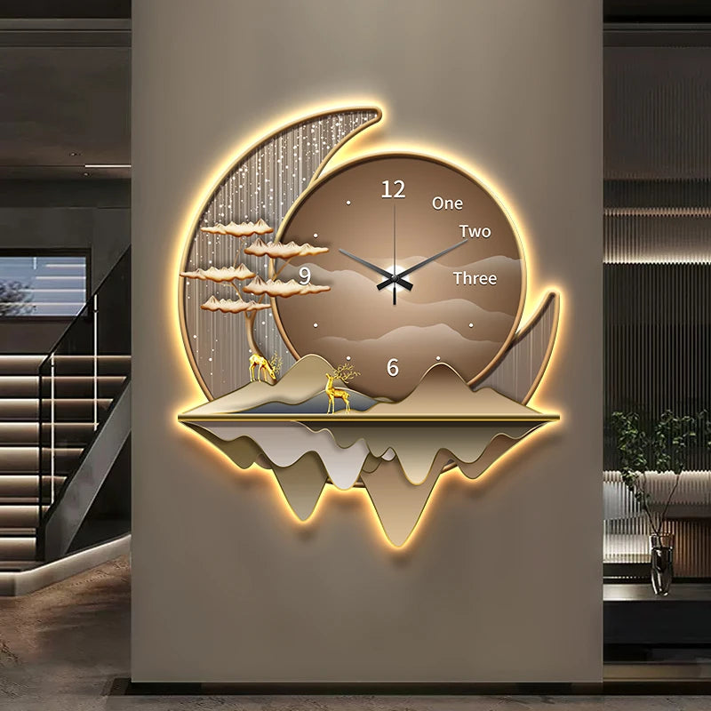Luxury Light Creative Clock Wall Lamps Kitchen Table Decoration Painting Living Room Silent Background Lustre Home Mural Lights