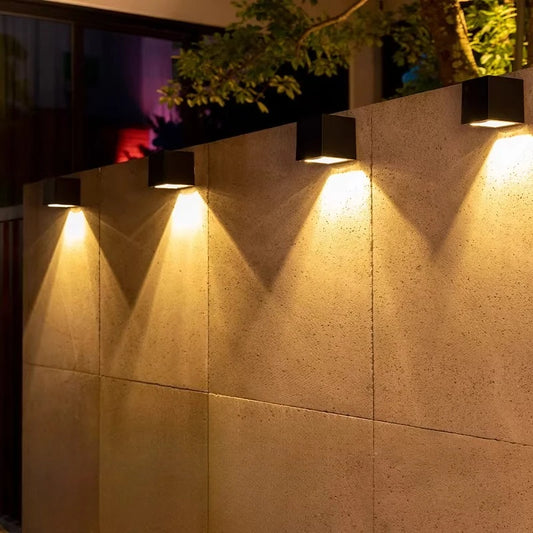 Outdoor Solar Wall Light 2 Lighting Modes Warm White/RGB Square Modern Solar Lights for House Porch Garden Patio Fence Decor
