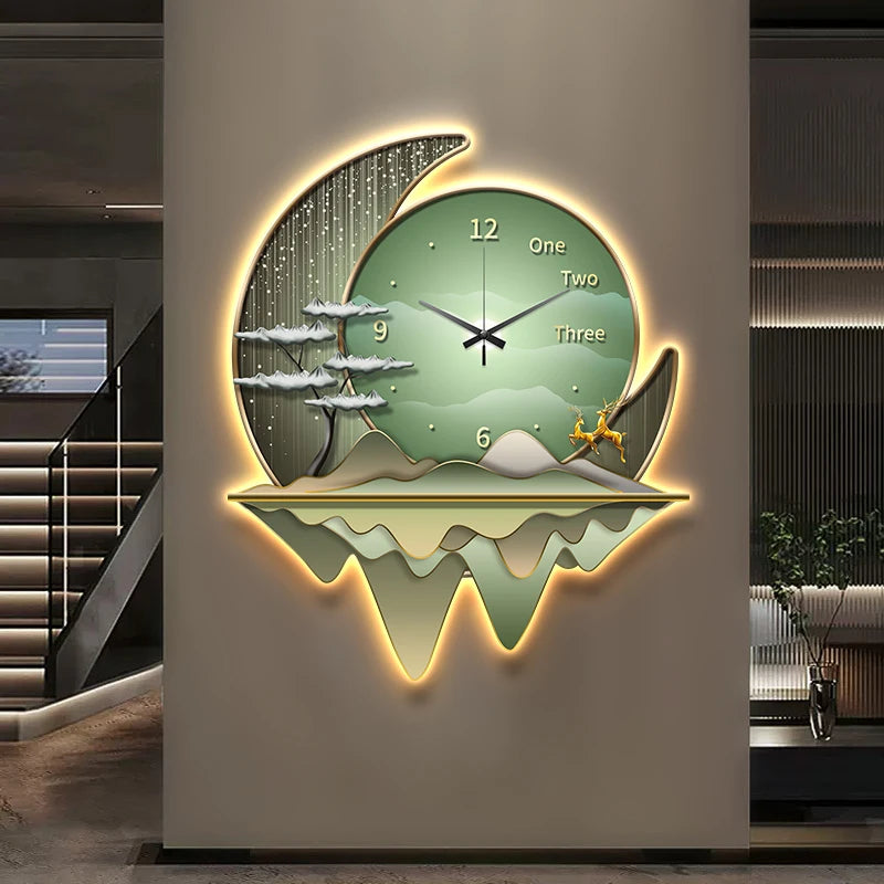 Luxury Light Creative Clock Wall Lamps Kitchen Table Decoration Painting Living Room Silent Background Lustre Home Mural Lights