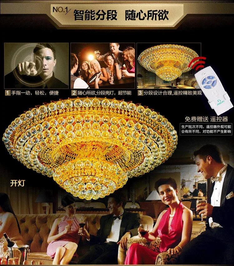 Luxury Continental Circular Golden Living Room Lobby Restaurant Crystal Hotel Decoration Elegant Ceiling Lamp Ceiling Chandelier