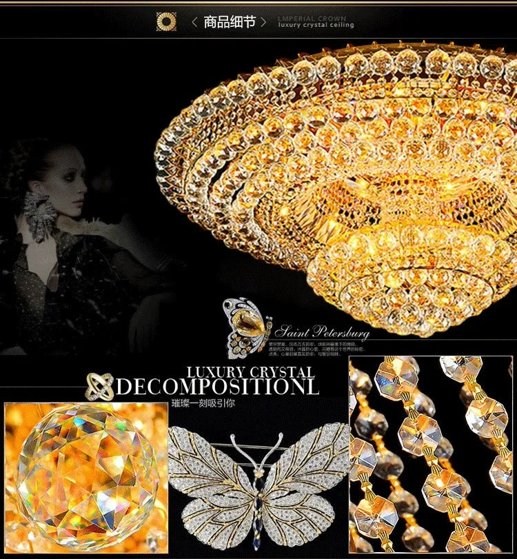 Luxury Continental Circular Golden Living Room Lobby Restaurant Crystal Hotel Decoration Elegant Ceiling Lamp Ceiling Chandelier