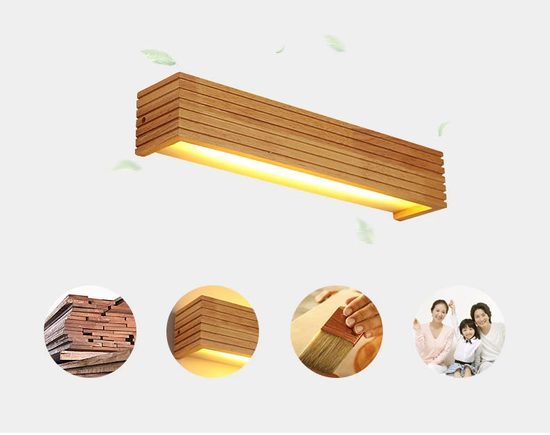 Modern Solid Wooden LED Wall Lamps Linear Nordic Corridor Bedroom Decoration Bathroom Mirror Indoor Lighting Home Living Room