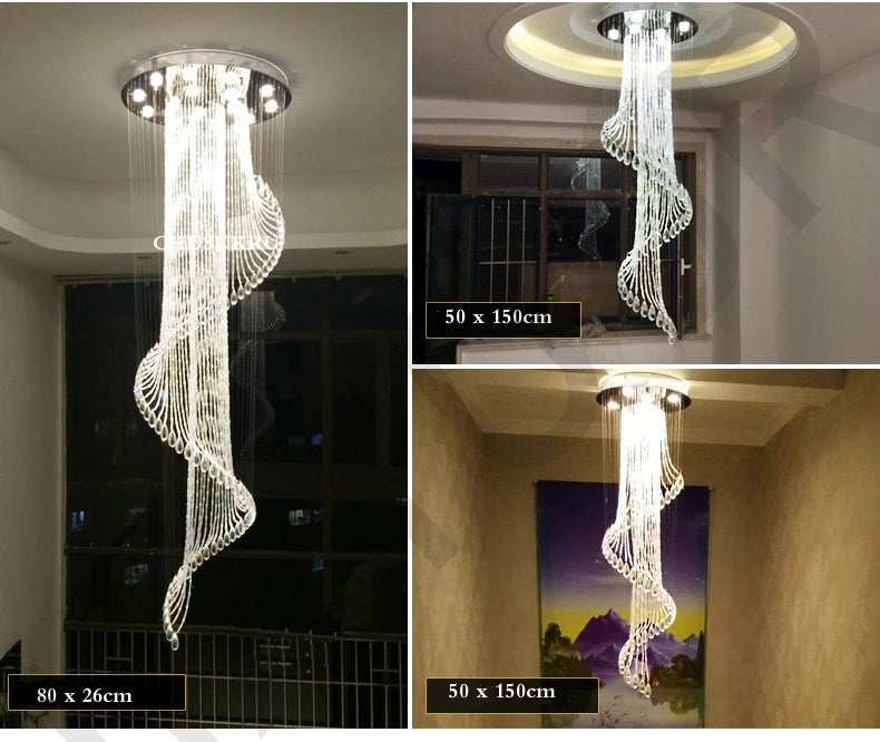 New Round Duplex Staircase Rotating Chandelier Modern Minimalist Villa Luxury Hotel Hollowed Out Long Crystal Lamp