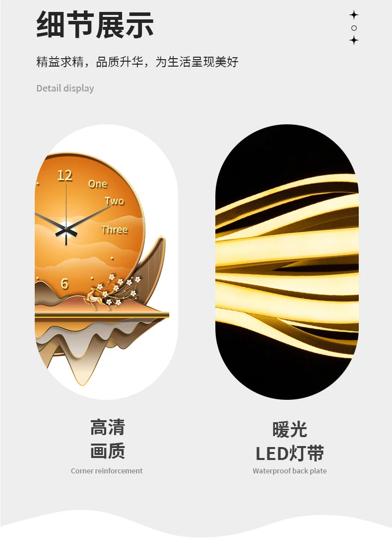 Luxury Light Creative Clock Wall Lamps Kitchen Table Decoration Painting Living Room Silent Background Lustre Home Mural Lights