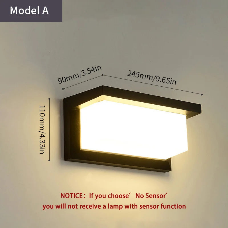 LED Outdoor Wall Light Lamp PIR Motion Sensor AC85-265V ABS Waterproof Modern Indoor Home Balcony Porch Garden Decoration