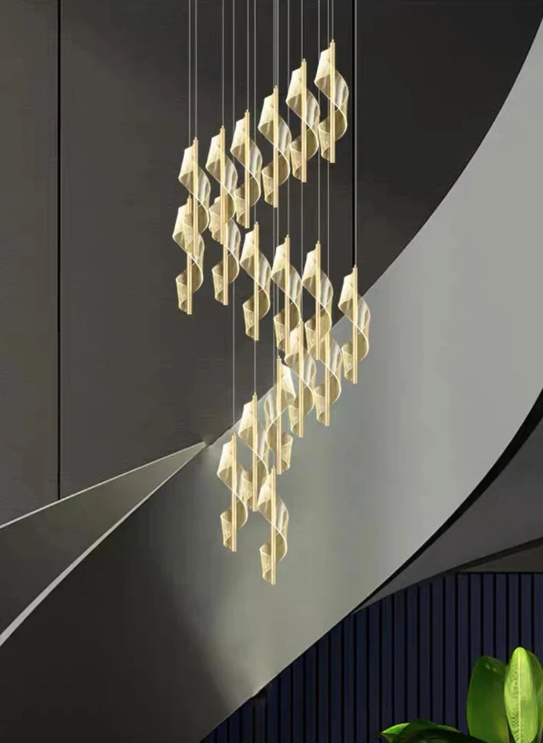 Modern LED Staircase Chandelier Living Room Villa Hall Light Luxury Long Line Spiral Duplex Building Nordic Simple Chandelier