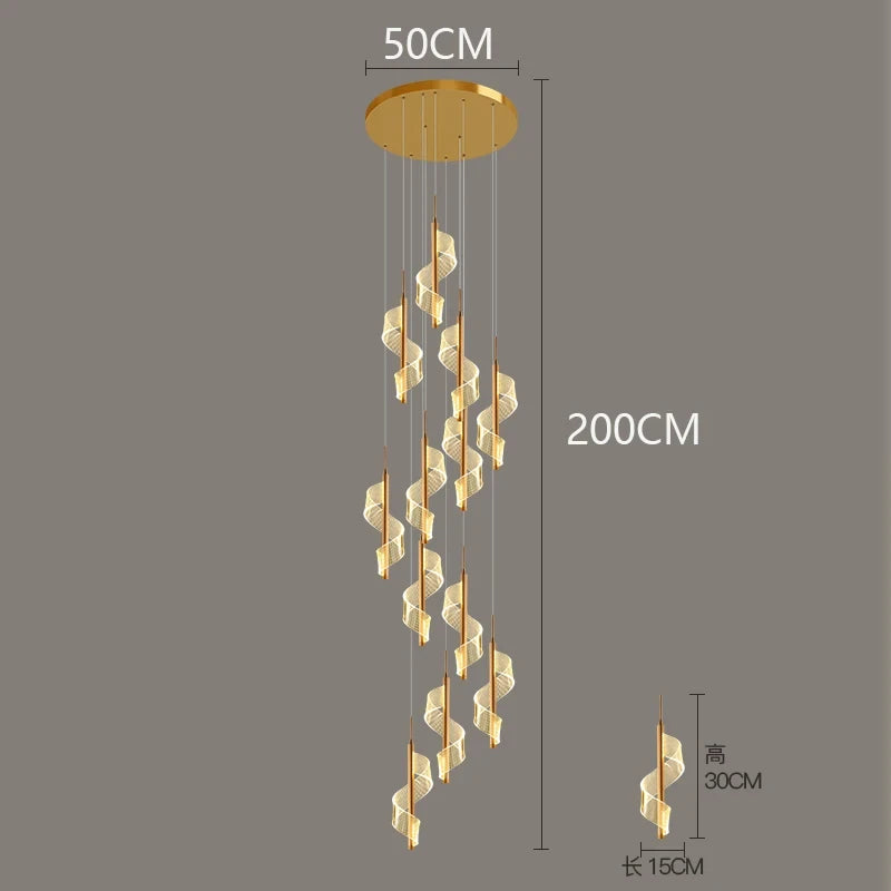 Modern LED Staircase Chandelier Living Room Villa Hall Light Luxury Long Line Spiral Duplex Building Nordic Simple Chandelier