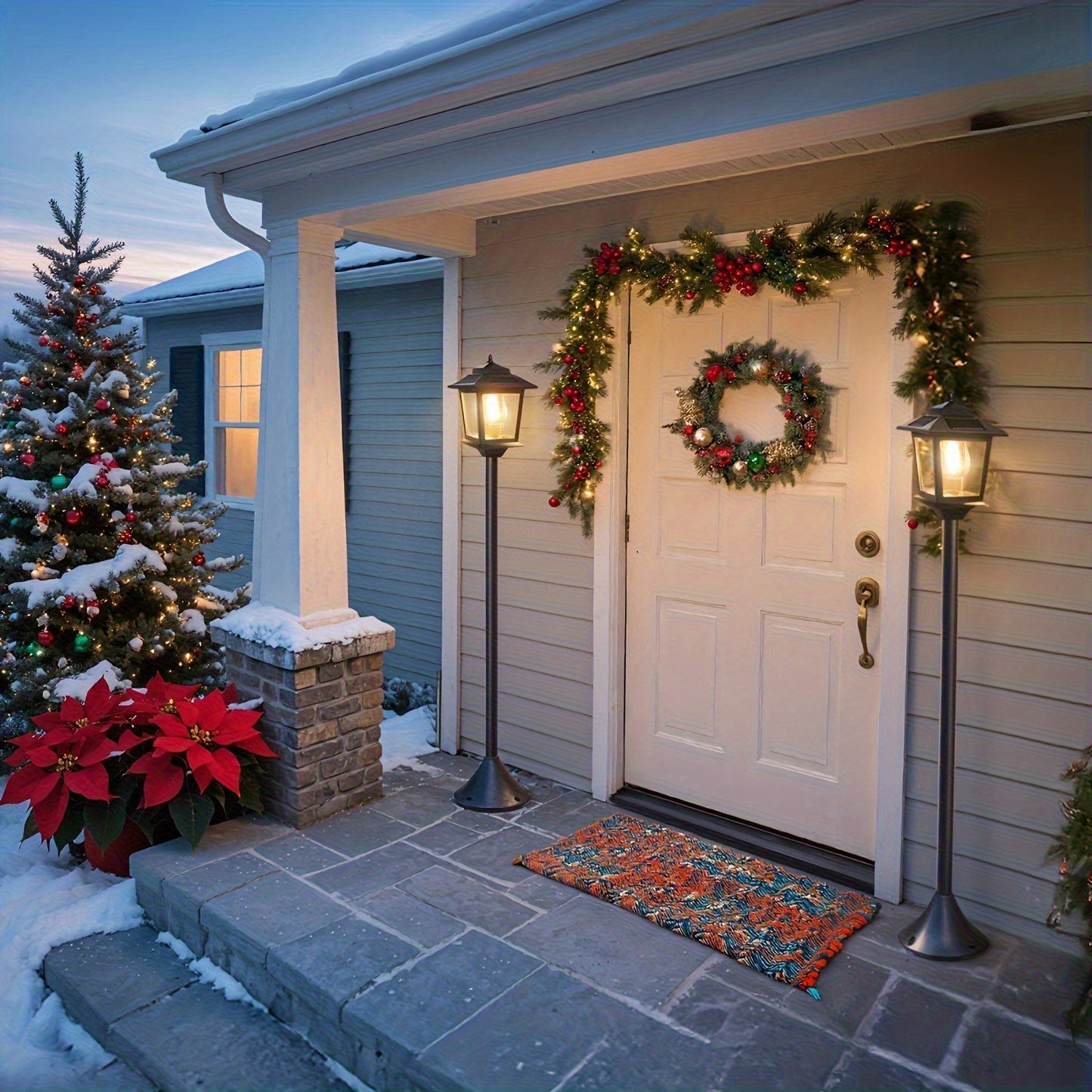 2-Pack Outdoor Solar Lamp Post Lights, Aluminum Floor Lamps for Garden, Yard & Pathway with Warm White Front/Back Door Lighting, Solar Lamp Post Outdoor, Solar Post Lights, Solar Lights for Outside, Solar Fence Post Lights, S