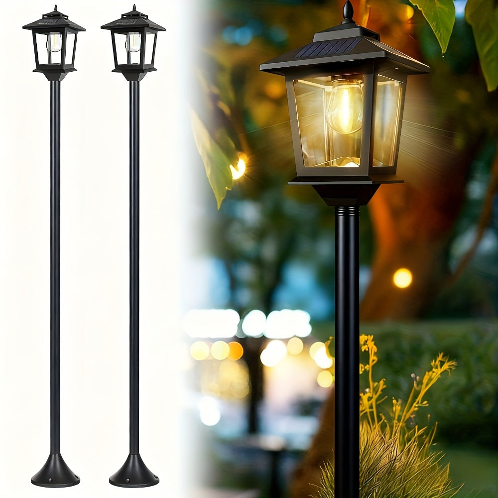 2-Pack Outdoor Solar Lamp Post Lights, Aluminum Floor Lamps for Garden, Yard & Pathway with Warm White Front/Back Door Lighting, Solar Lamp Post Outdoor, Solar Post Lights, Solar Lights for Outside, Solar Fence Post Lights, S