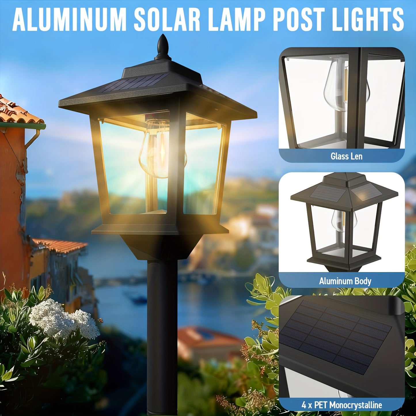 2-Pack Outdoor Solar Lamp Post Lights, Aluminum Floor Lamps for Garden, Yard & Pathway with Warm White Front/Back Door Lighting, Solar Lamp Post Outdoor, Solar Post Lights, Solar Lights for Outside, Solar Fence Post Lights, S