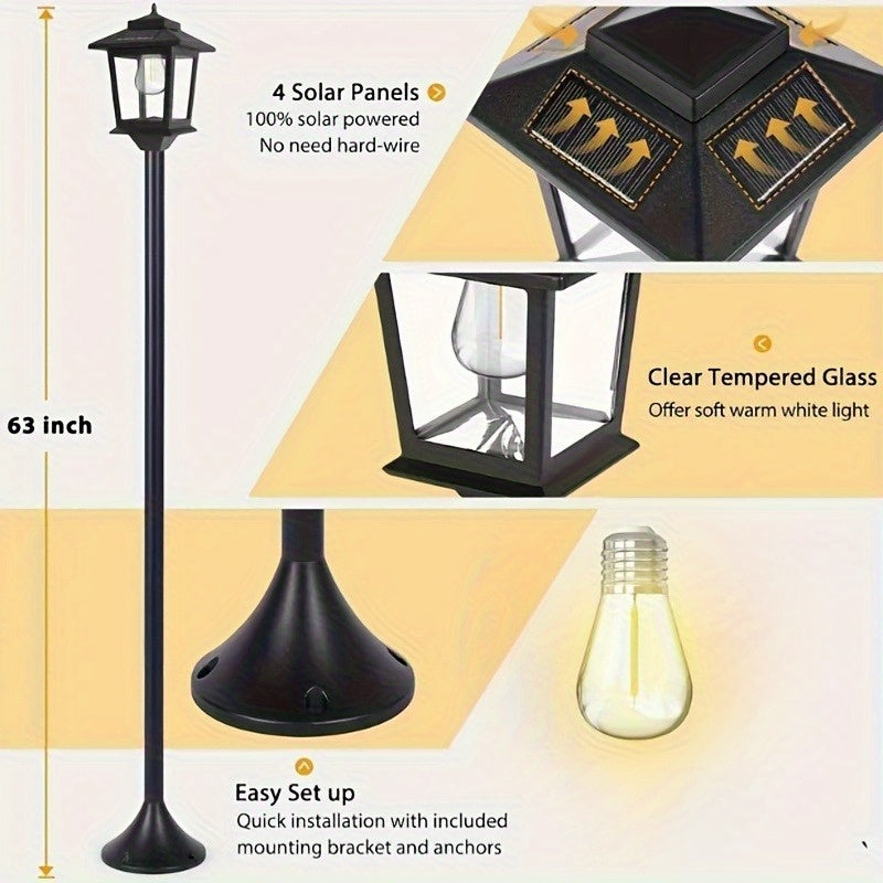 2-Pack Outdoor Solar Lamp Post Lights, Aluminum Floor Lamps for Garden, Yard & Pathway with Warm White Front/Back Door Lighting, Solar Lamp Post Outdoor, Solar Post Lights, Solar Lights for Outside, Solar Fence Post Lights, S