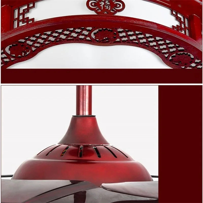 DLMH Ceiling Fan Light Invisible Lamp With Remote Control Modern Red Elegance For Home Restaurant Dining Room