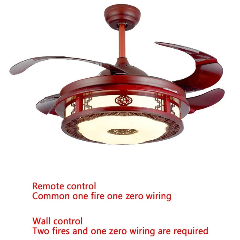 DLMH Ceiling Fan Light Invisible Lamp With Remote Control Modern Red Elegance For Home Restaurant Dining Room