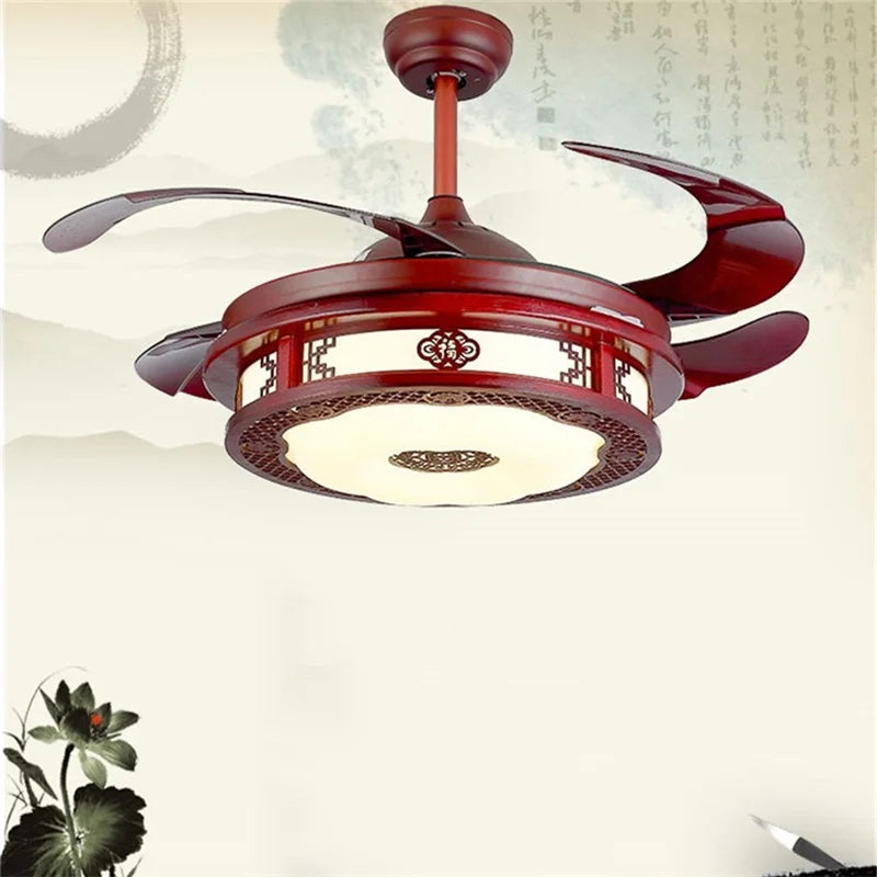 DLMH Ceiling Fan Light Invisible Lamp With Remote Control Modern Red Elegance For Home Restaurant Dining Room