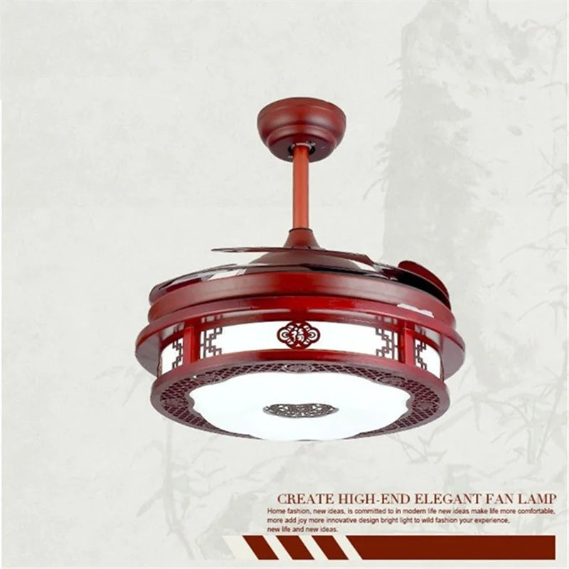 DLMH Ceiling Fan Light Invisible Lamp With Remote Control Modern Red Elegance For Home Restaurant Dining Room