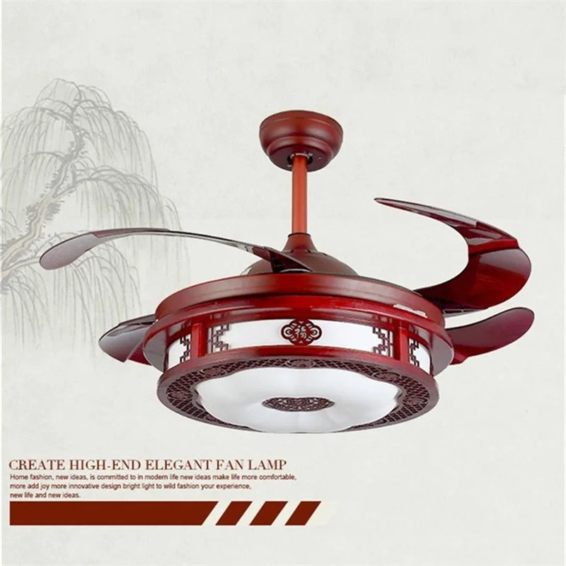 DLMH Ceiling Fan Light Invisible Lamp With Remote Control Modern Red Elegance For Home Restaurant Dining Room
