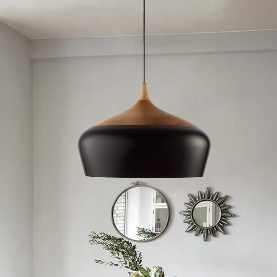 Modern Hanging Ceiling Lamps Wood Aluminium e27 Pendant Light for Dining Room Table Bedside Kitchen Black Decoration Lighting