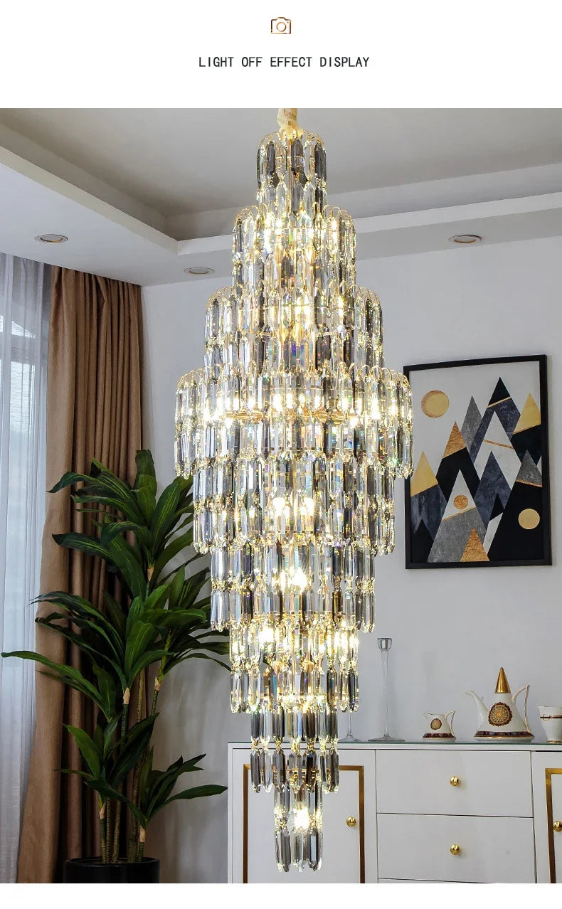 Duplex Building Chandelier Villa Living Room Crystal Lamp Hotel Luxury Chandelier High-end Spiral Staircase Long Chandelier