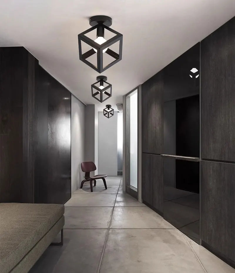 Ceiling Lights Ceiling Lamps For Corridor Foyer Aisle Black Metal Indoor Cage Chandelier Lighting for Home